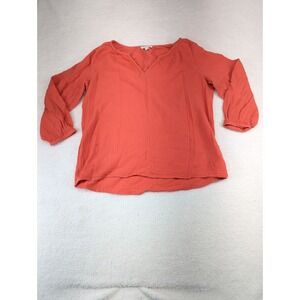 BeachLunchLounge‎ V Neck Poppy Peach Cotton Top Blouse L